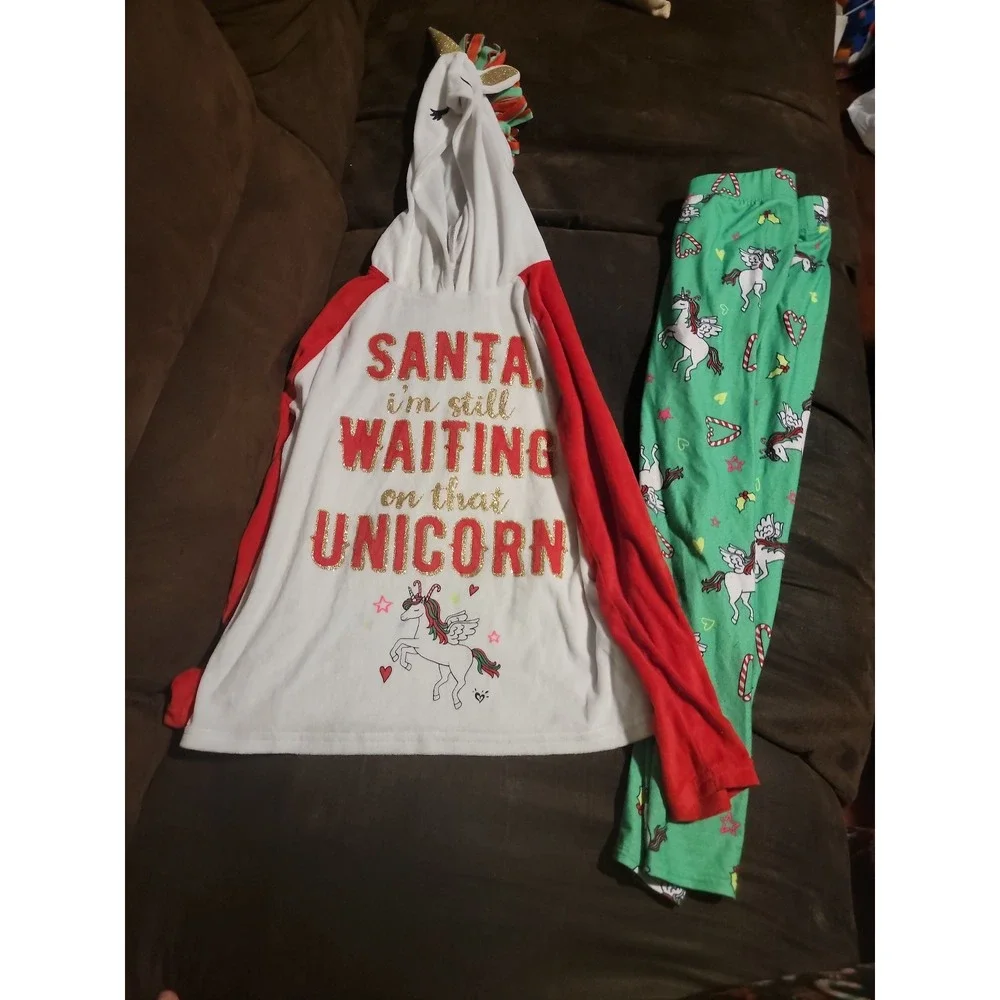 Justice Christmas unicorn santa im still waiting on that unicorn‎ pajamas size 8